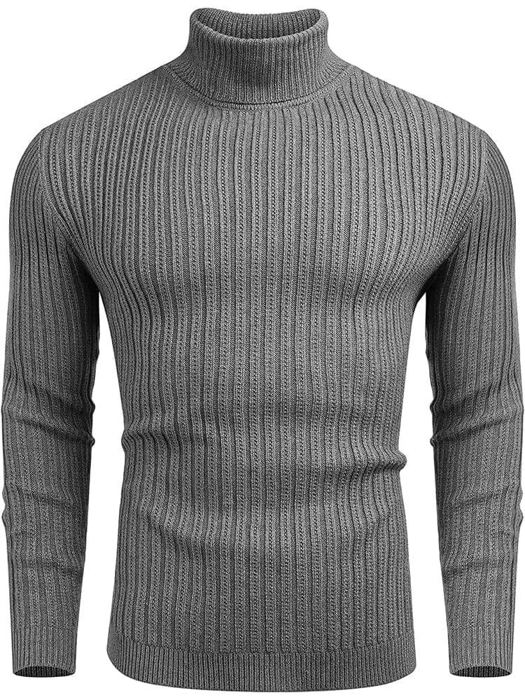 Turtleneck Knitted Classic Ribbed Sweater (Us Only) Sweaters COOFANDY Store Grey S 
