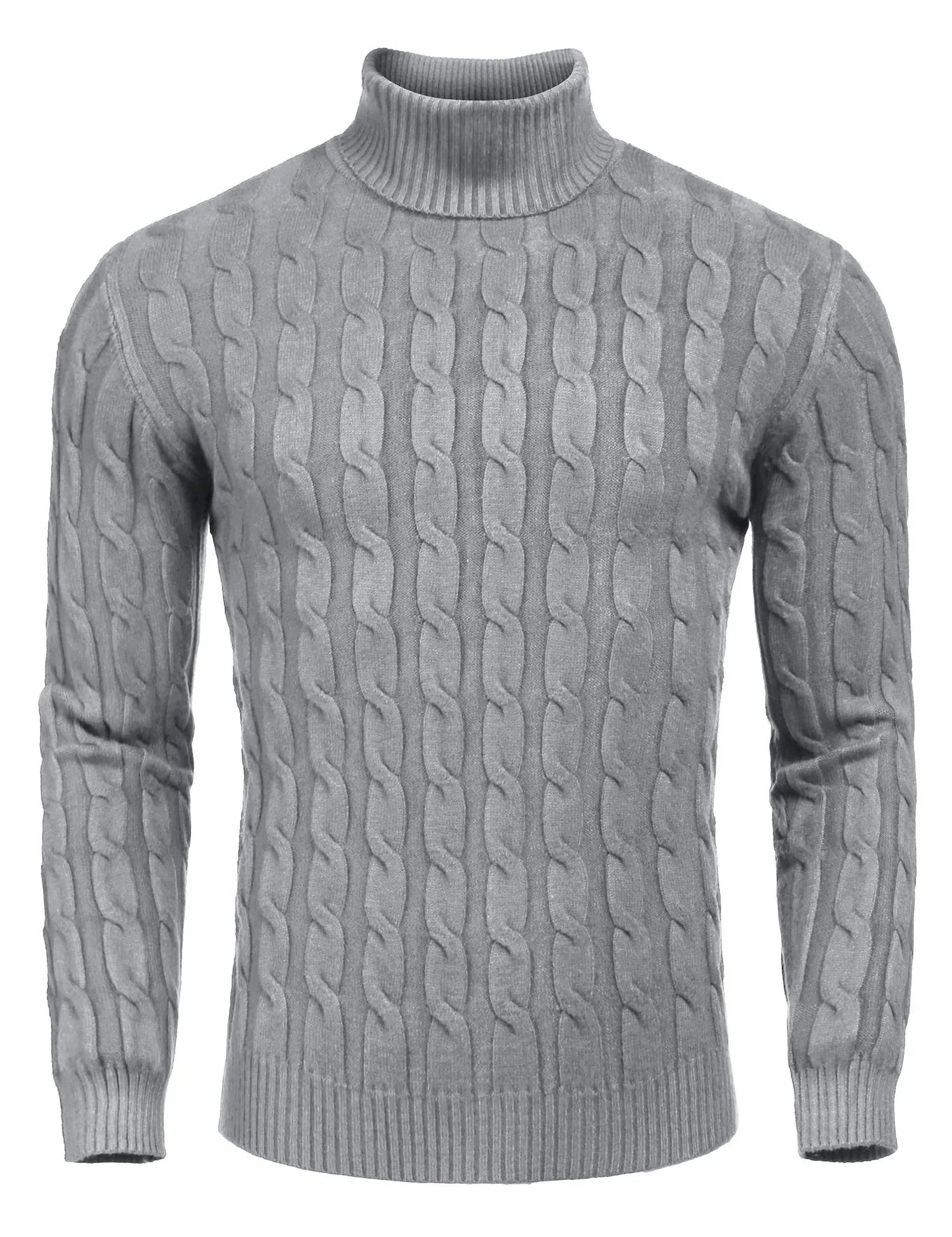 Slim Fit Turtleneck Twisted Knitted Pullover Sweater (US Only) Sweaters COOFANDY Store Grey XS 