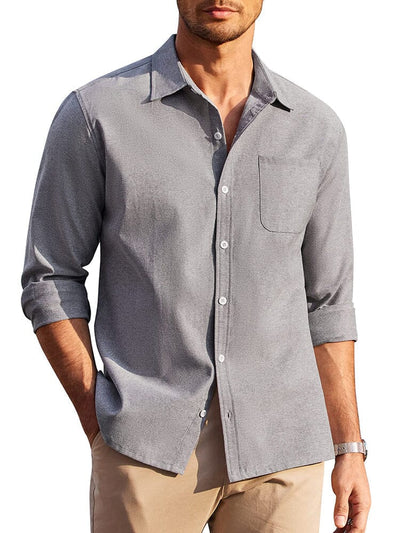 Classic Solid Long Sleeve Button Shirt with Chest Pocket (US Only) Shirts coofandy Grey S 