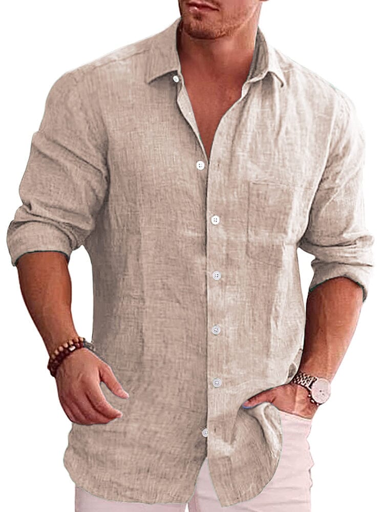 Classic Casual Button Down Cotton Linen Shirt (Us Only) Shirts coofandy Khaki S 