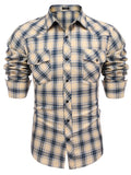 Plaid Long Sleeve Casual Shirt with Pockets (US Only) Shirts COOFANDY Store Khaki S 