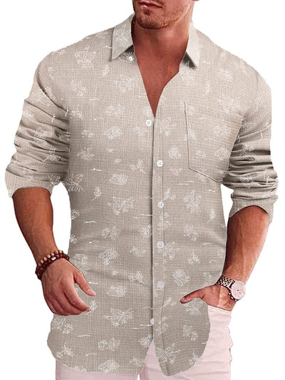 Classic Casual Printed Button Down Cotton Linen Shirt (Us Only) Shirts coofandy Khaki Flowers S 