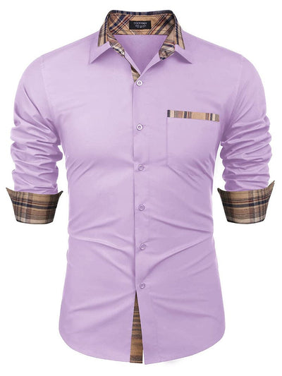 Cotton Plaid Collar Button Down Shirt (Us Only) Shirts & Polos COOFANDY Store Lavender S 