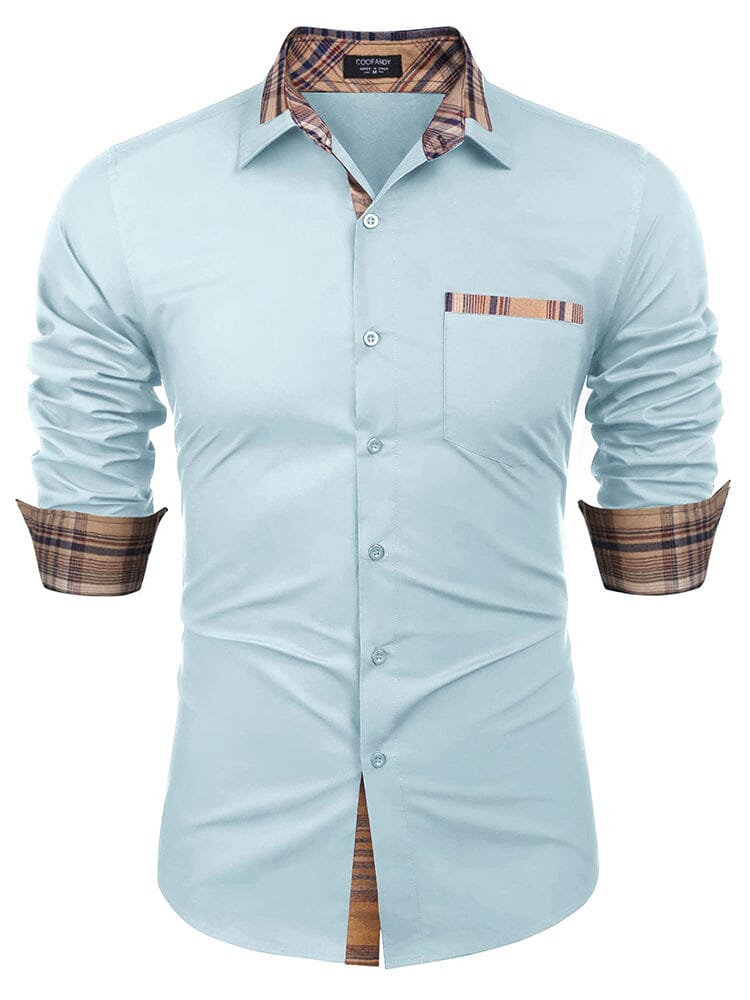 Cotton Plaid Collar Button Down Shirt (Us Only) Shirts & Polos COOFANDY Store Light Blue S 