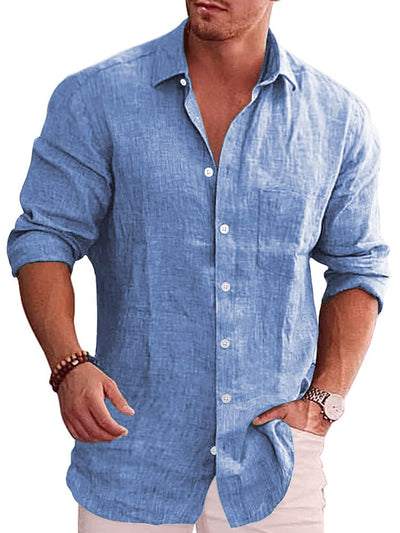 Classic Casual Button Down Cotton Linen Shirt (Us Only) Shirts coofandy Light Blue S 