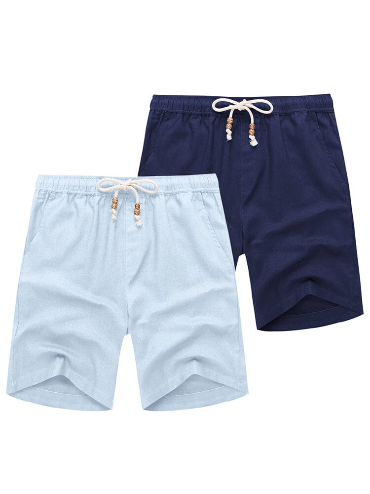Casual 2-Piece Linen Holiday Shorts (Us Only) Shorts coofandy Light Blue/Navy Blue S 