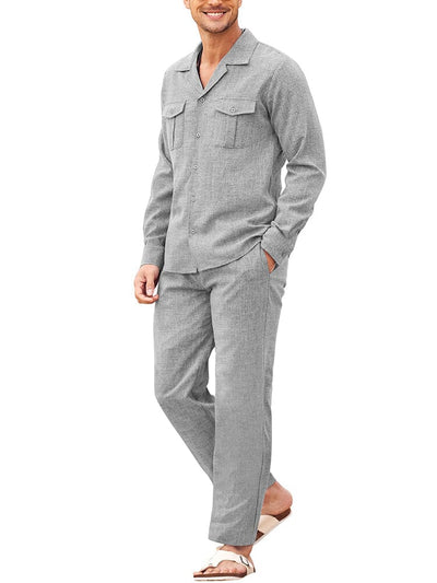 2-Piece Cozy Button Down Cotton Linen Sets (US Only) Sets COOFANDY Store Light Grey S 