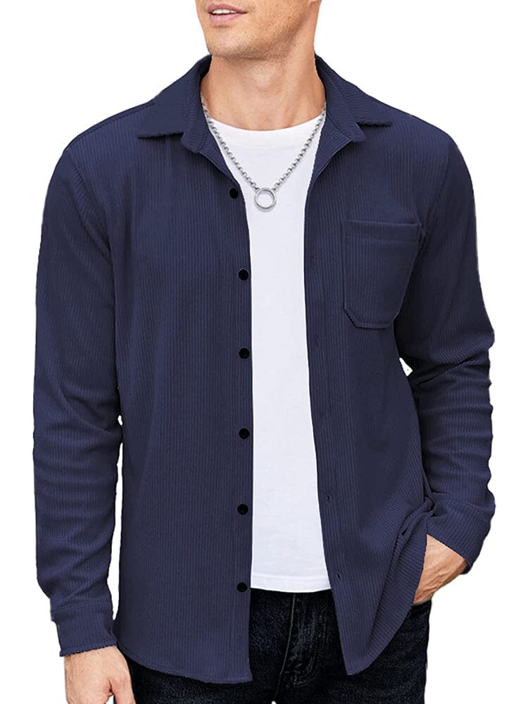 Casual Lightweight Corduroy Shirt (US Only) Button-Down Shirts COOFANDY Store Navy Blue S 