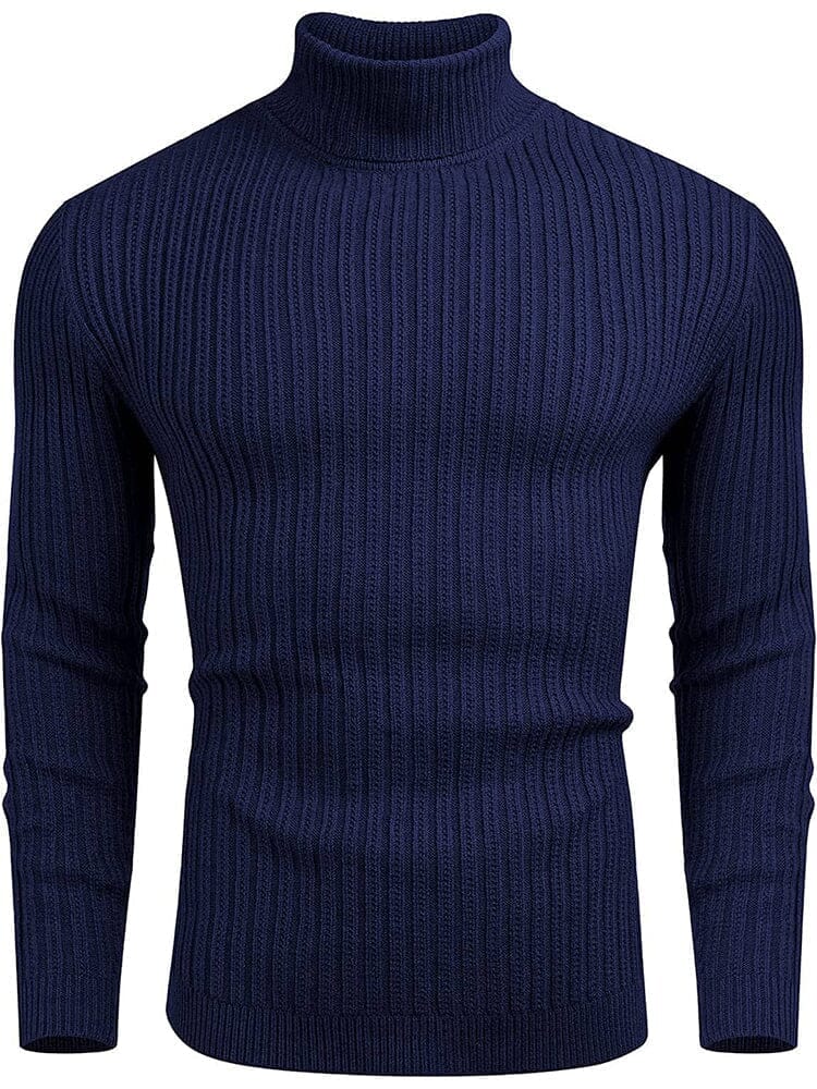 Turtleneck Knitted Classic Ribbed Sweater (Us Only) Sweaters COOFANDY Store Navy Blue S 