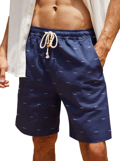 Casual Printed Linen Holiday Shorts (US Only) Shorts coofandy Navy Blue S 