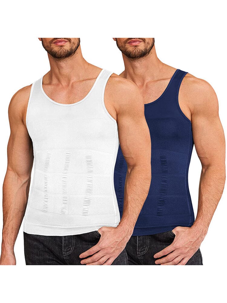 Compression Gym Workout Tank Top (US Only) Tank Tops coofandy White/Navy Blue M 