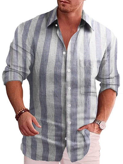 Classic Casual Printed Button Down Cotton Linen Shirt (Us Only) Shirts coofandy Navy Blue S 