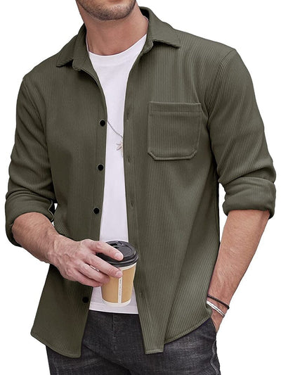 Casual Lightweight Corduroy Shirt (US Only) Button-Down Shirts COOFANDY Store Olive Green S 