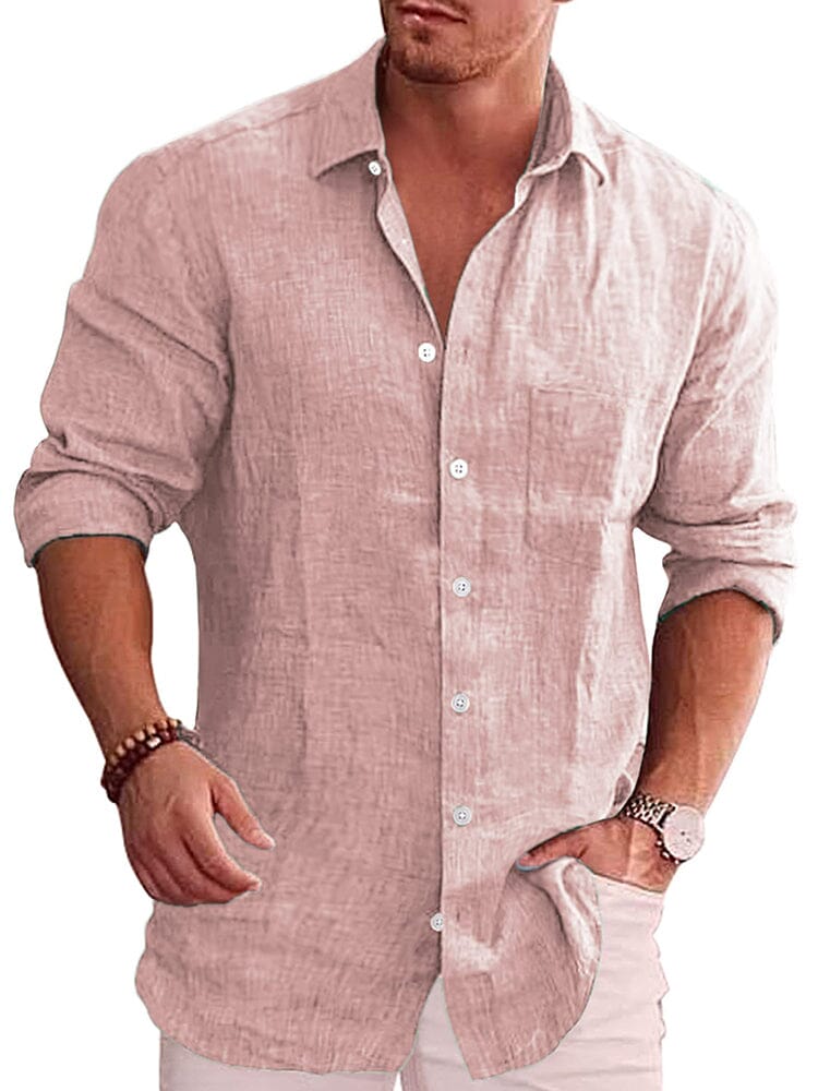 Classic Casual Button Down Cotton Linen Shirt (Us Only) Shirts coofandy Pink S 