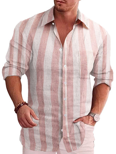 Classic Casual Printed Button Down Cotton Linen Shirt (Us Only) Shirts coofandy Pink S 