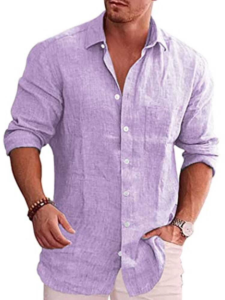 Classic Casual Button Down Cotton Linen Shirt (Us Only) Shirts coofandy Purple S 