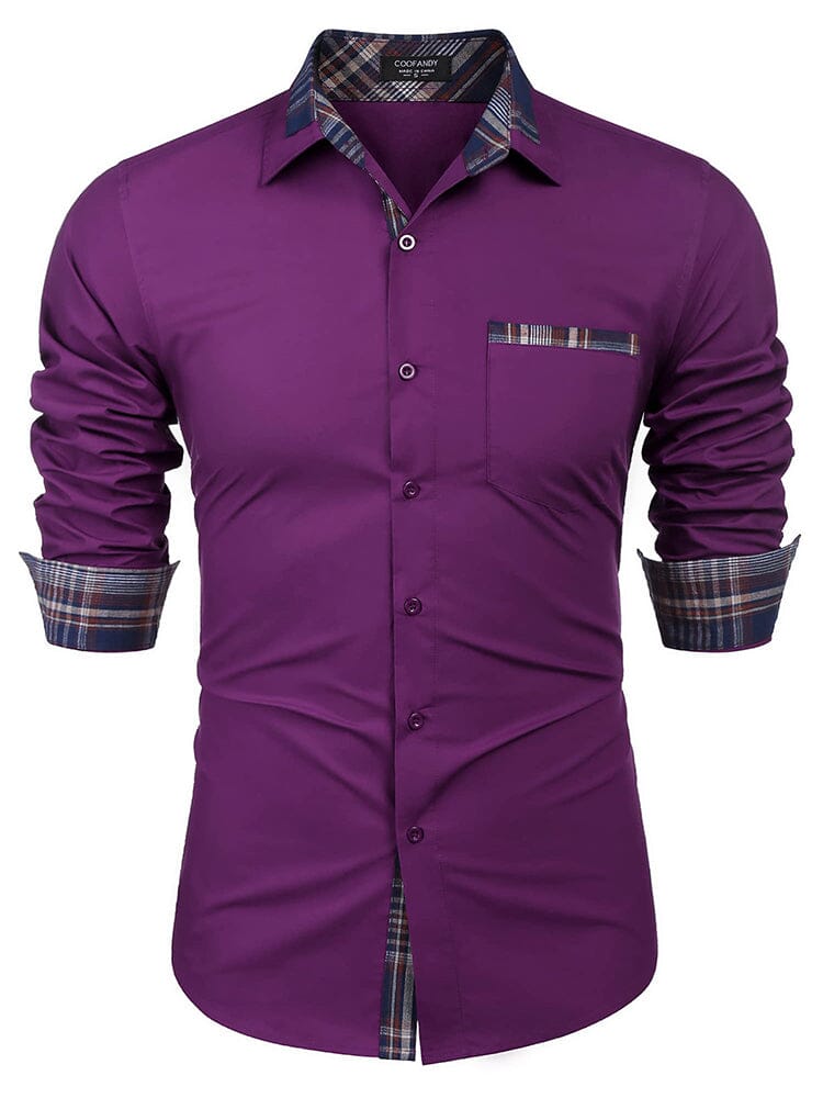 Cotton Plaid Collar Button Down Shirt (Us Only) Shirts & Polos COOFANDY Store Purple S 