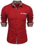 Cotton Plaid Collar Button Down Shirt (Us Only) Shirts & Polos COOFANDY Store Red S 