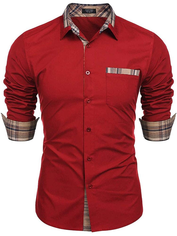 Cotton Plaid Collar Button Down Shirt (Us Only) Shirts & Polos COOFANDY Store Red S 