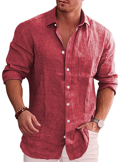 Classic Casual Button Down Cotton Linen Shirt (Us Only) Shirts coofandy Red S 