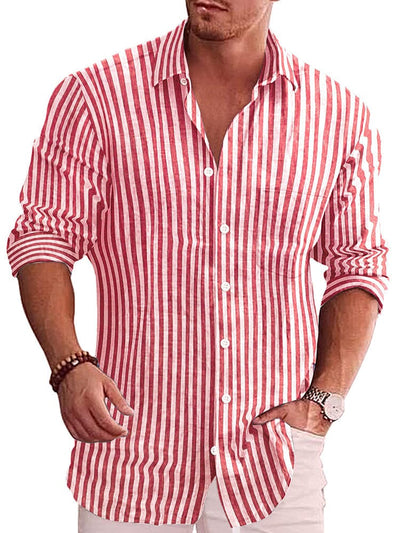Classic Casual Printed Button Down Cotton Linen Shirt (Us Only) Shirts coofandy Red S 