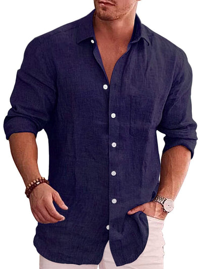 Classic Casual Button Down Cotton Linen Shirt (Us Only) Shirts coofandy Royal Blue S 