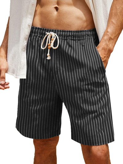 Casual Printed Linen Holiday Shorts (US Only) Shorts coofandy Stripe Black S 