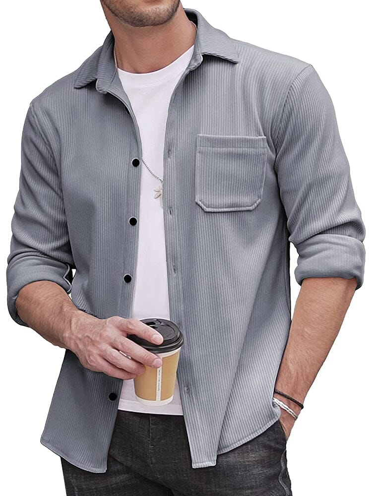 Casual Lightweight Corduroy Shirt (US Only) Button-Down Shirts COOFANDY Store Variegated Grey S 