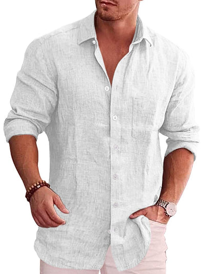 Classic Casual Button Down Cotton Linen Shirt (Us Only) Shirts coofandy White S 