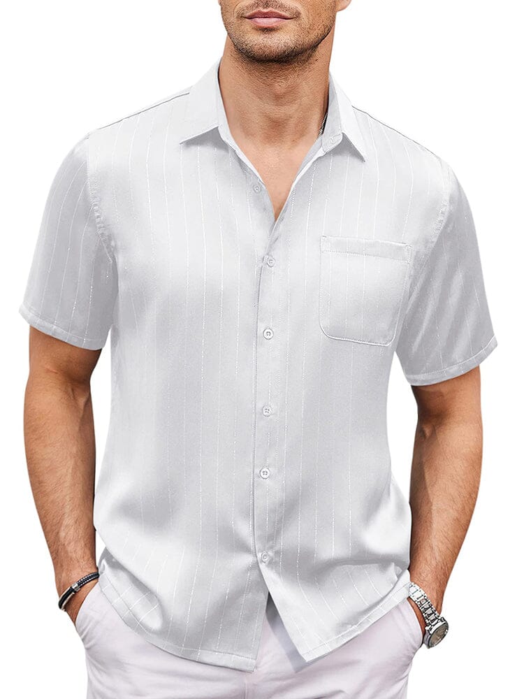 Casual Silk Satin Short Sleeve Shirt (US Only) Shirts coofandy White S 