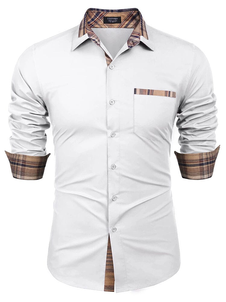 Cotton Plaid Collar Button Down Shirt (Us Only) Shirts & Polos COOFANDY Store White S 
