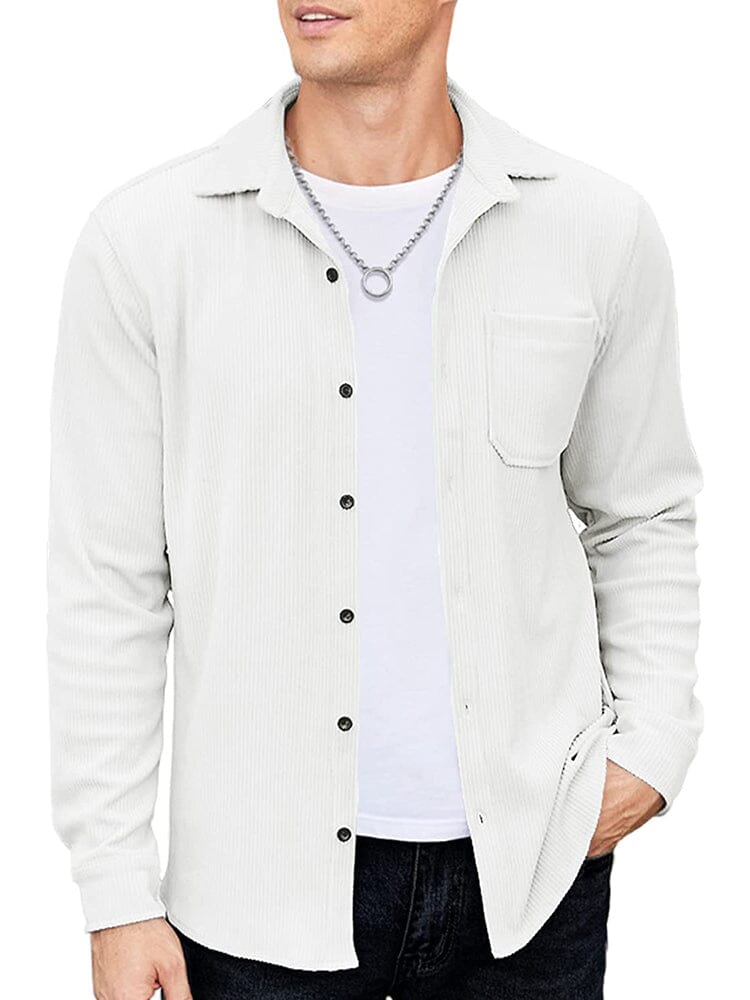 Casual Lightweight Corduroy Shirt (US Only) Button-Down Shirts COOFANDY Store White M 