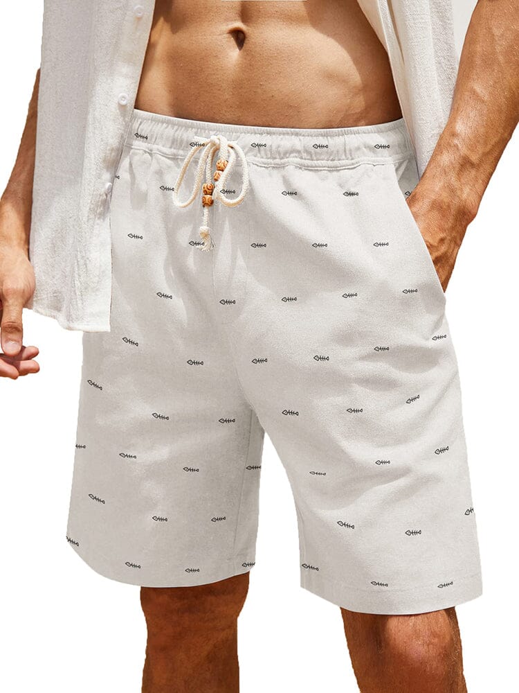 Casual Printed Linen Holiday Shorts (US Only) Shorts coofandy White S 