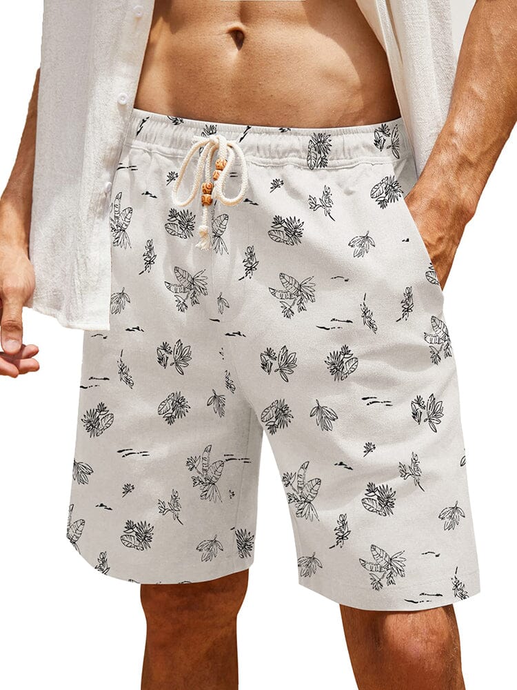 Casual Printed Linen Holiday Shorts (US Only) Shorts coofandy White Palm S 