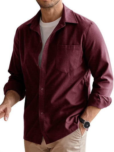 Long Sleeve Button Down Flannel Shirt (US Only) Shirts COOFANDY Store Wine Red L 