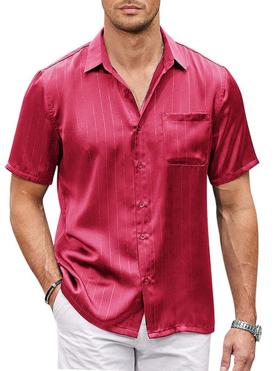 Casual Silk Satin Short Sleeve Shirt (US Only) Shirts coofandy Wine Red S 
