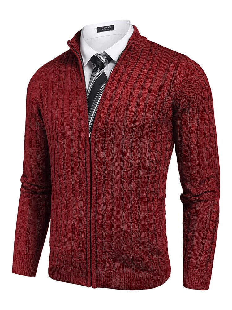 Cardigan Knitted Zip Up Sweater with Pockets (US Only) Sweaters Coofandy's Wine Red S 
