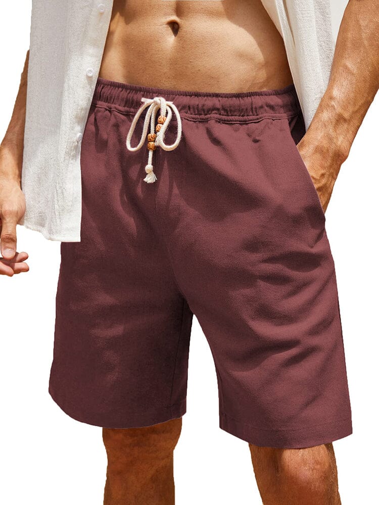 Coofandy Casual Elastic Waist Linen Holiday Shorts (US Only) Shorts coofandy Wine Red S 