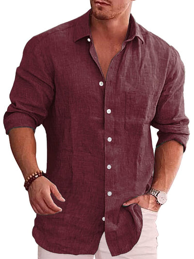 Classic Casual Button Down Cotton Linen Shirt (Us Only) Shirts coofandy Wine Red S 