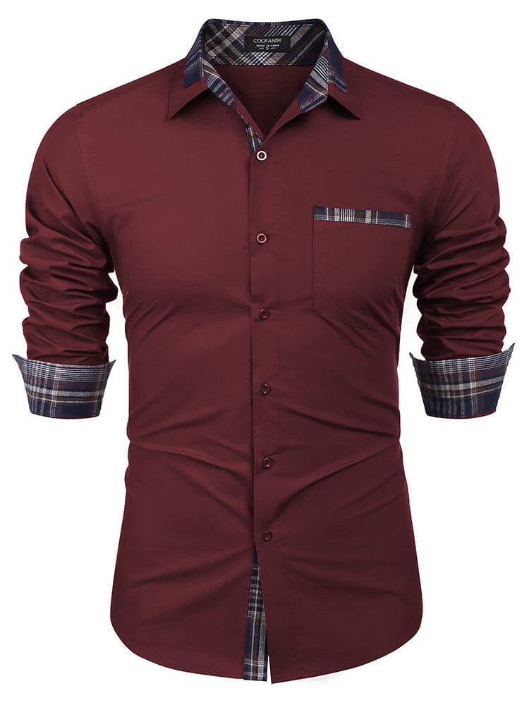 Cotton Plaid Collar Button Down Shirt (Us Only) Shirts & Polos COOFANDY Store Deep Red S 
