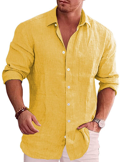 Classic Casual Button Down Cotton Linen Shirt (Us Only) Shirts coofandy Yellow S 